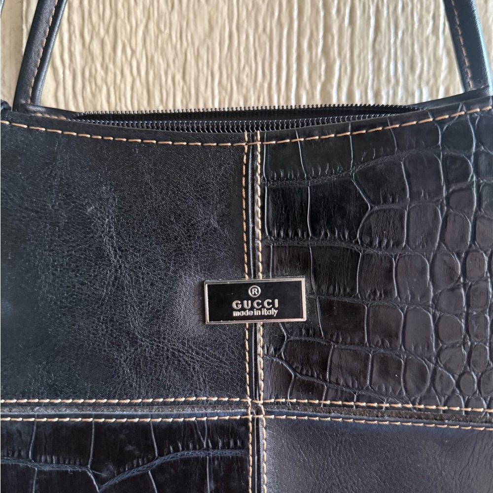 Black Leather Patchwork Shoulder Bag with cell ph… - image 2